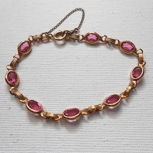 Pink Crystal Gold Filled Bezel Link Bracelet